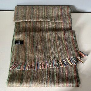 Handmade Shupaca Striped Alpaca Rainbow Fringe Y2K Office Boho Scarf 76"x 11,5"